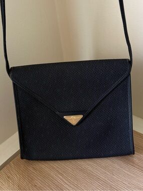 Vintage Yves Saint Laurent Deep Navy Crossbody with Gold Triangle Logo